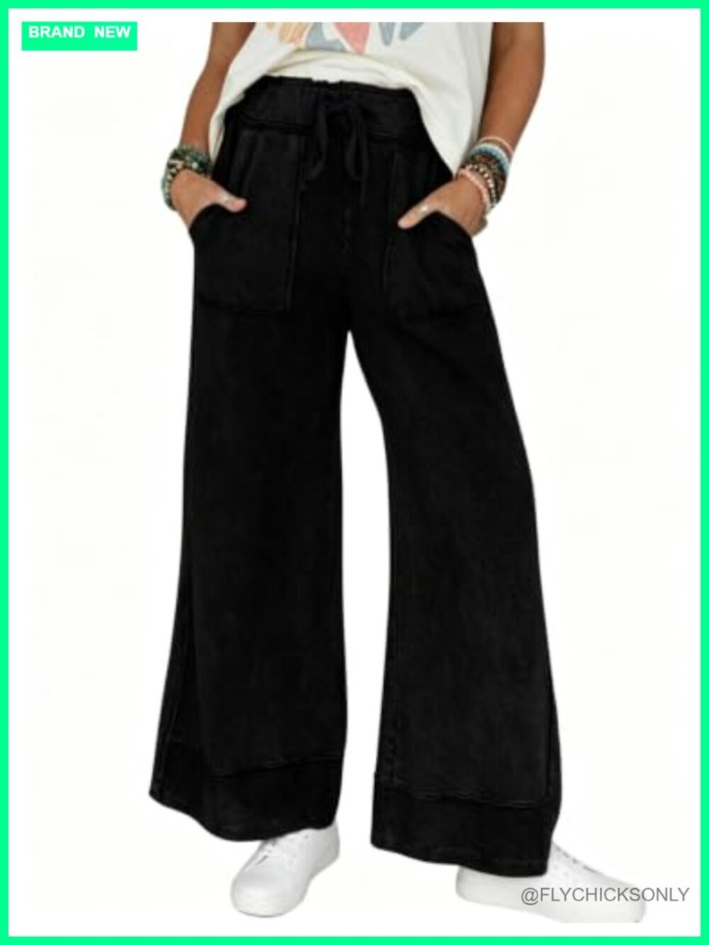Wide Leg Sweatpants Cotton Blend High Rise Elastic Waist Palazzo Pants with